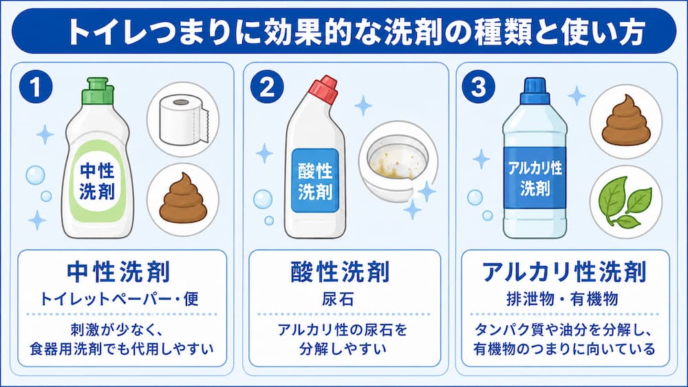 トイレつまりに効果的な洗剤の種類と使い方