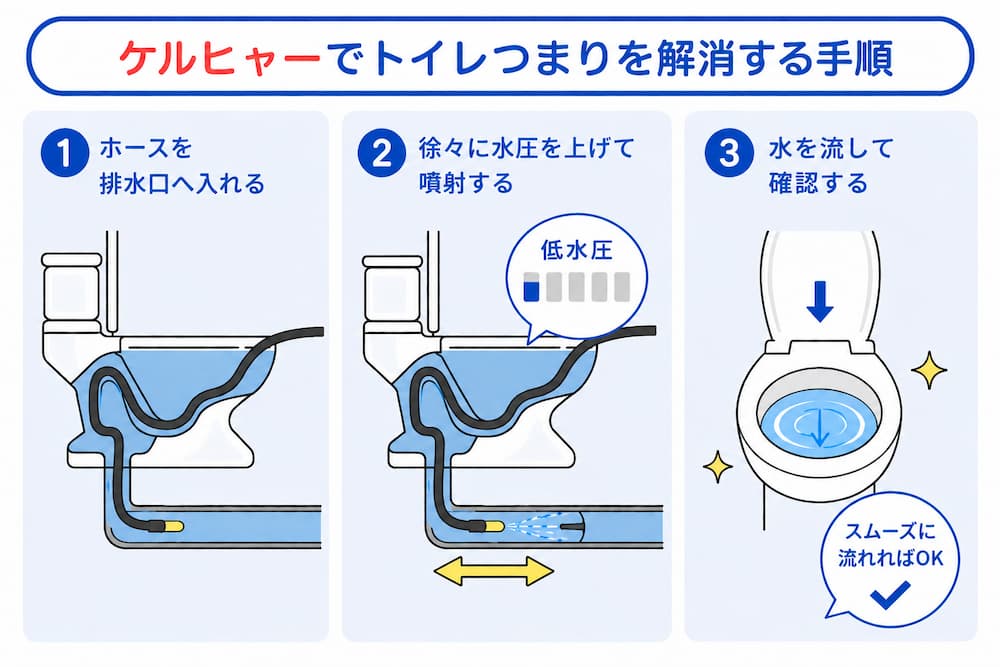 ケルヒャーでトイレつまりを解消する手順