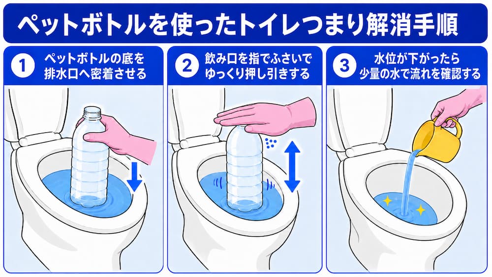 ペットボトルでトイレつまりを直す手順