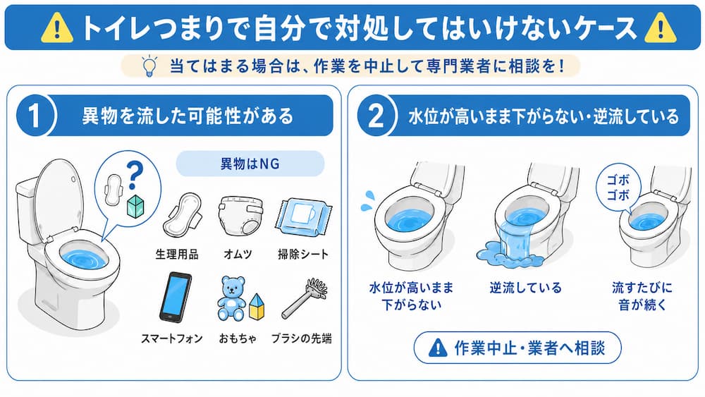 トイレつまりで自分で対処してはいけないケース